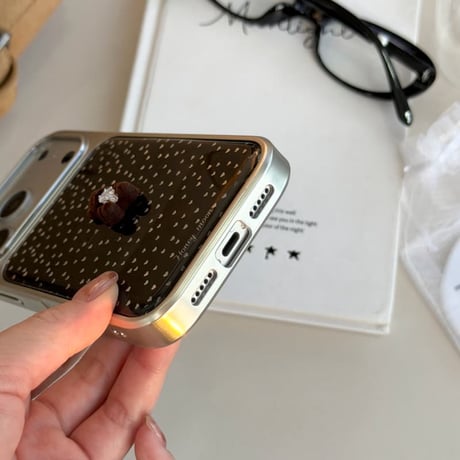 CUTECASE ダイヤ熊ちゃん iPhone17Pro/17ケース 水玉模様 iPhone16Pro/15カバー ストラップ 女子力高い CM5919