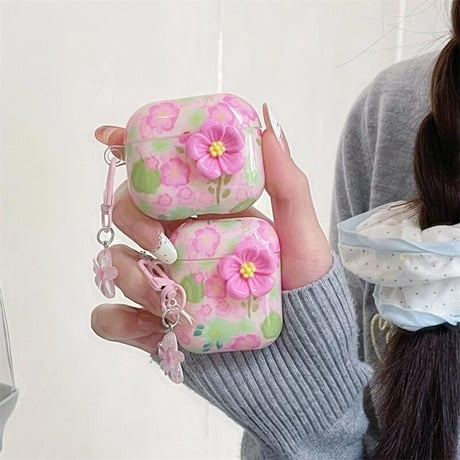 CUTECASEエアポッズ 第４世代ケース 花柄 Airpods3/Pro2ケース airpodspro2カバー 花キーチェーン付 春夏向け 可愛いCM5231