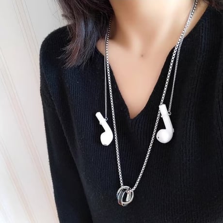 CUTECASE AirPods用ネックストラップ オシャレ リング付 男女兼用 ワイヤレスイヤホンストラップ 落下防止 人気 金属CM5132