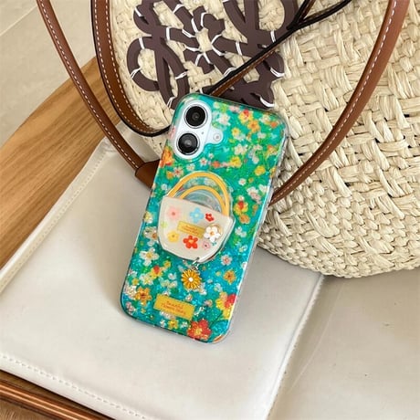 CUTECASE春に向け iPhone16pro/16ケース 花柄 花かごグリップ iphone15pro/14/13proカバー 大人可愛い 大人可愛いCM5186