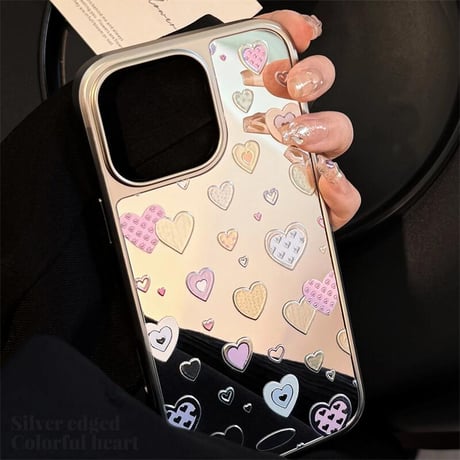 CUTECASEハート柄ミラー アイフォン16/16proケース 女子力高い iPhone15promax/14pro/13promaxカバー 夏に人気 頑丈CM5446