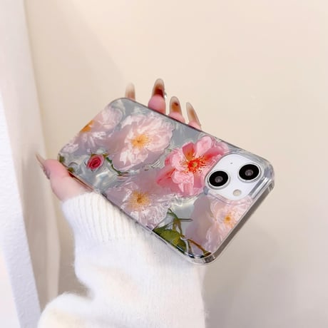 CUTECASEフラワー花 iPhone15/15proケース 艶感 綺麗iPhone14/13/12proカバー 春夏コーデ 高級感 かわいいCM4052