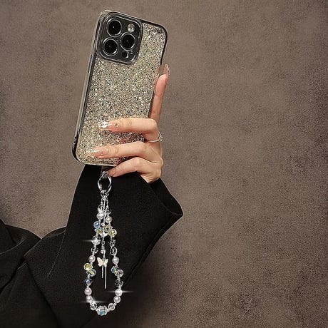 CUTECASE 高級感 蝶フリンジ 宝石 ストラップ シック お洒落 チャーム 女子力アップ iPhone、Google Pixe、Xiaomi、Galaxy 対応 CM5837