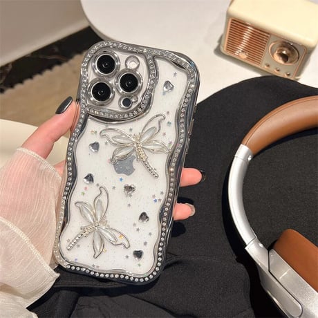 CUTECASEトンボ iPhone16pro/16カバー ダイヤ iPhone15pro/14promax/13ケース ジュエリーデコ 上品 大人可愛い CM5331