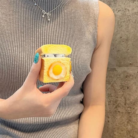 CUTECASE 卵焼き トースト Airpodsプロ2/1ケース シリコン airpods3/2/2カバー リング付き 可愛い 美味しそうCM4380