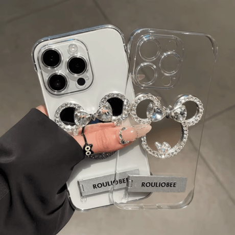 CUTECASEダイヤミラー iPhone16Pro/16Plusケース スタンド付 高透明iPhone15Pro/14Promax/13/12カバー 枠なし 丈夫黄ばまない CM4796