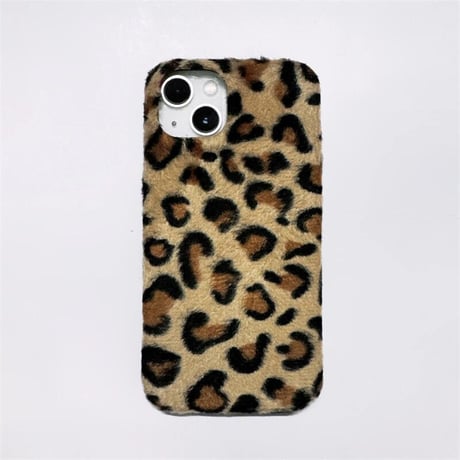 CUTECASEヒョウ柄 iPhone16/16Proケース パイル 秋冬人気 iPhone15Pro/14/13カバー シック トレンド 女子力高いCM4760
