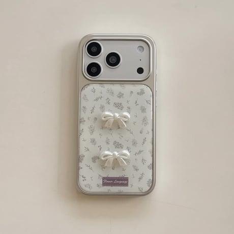 CUTECASE 淡色系 iPhone17Pro/17ケース リボンデコ 草花柄 iPhone17ProMax/16Pro/15カバー キュート ガーリーファッション 韓国っぽCM6083