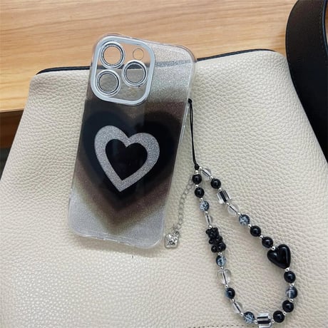 CUTECASEハート柄 iPhone15/15pro/15plusケース ストラップ付 iPhone14/13pro/12ケース 女子力アップ キラキラCM4400