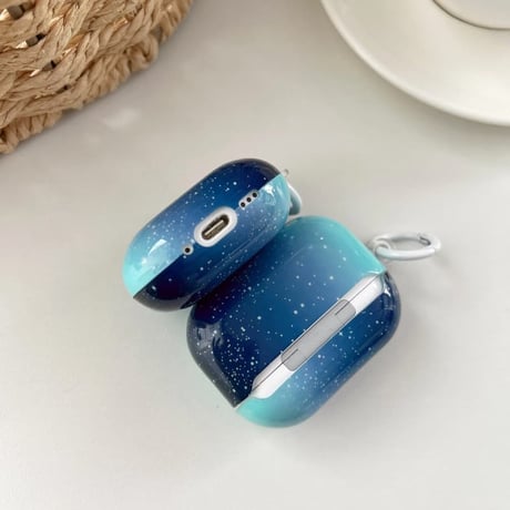 CUTECASE 星空 Airpods Pro3ケース グラデーションブルー Airpods 4/3カバー AirpodsPro2/1 シンプル風 光沢感CM6317