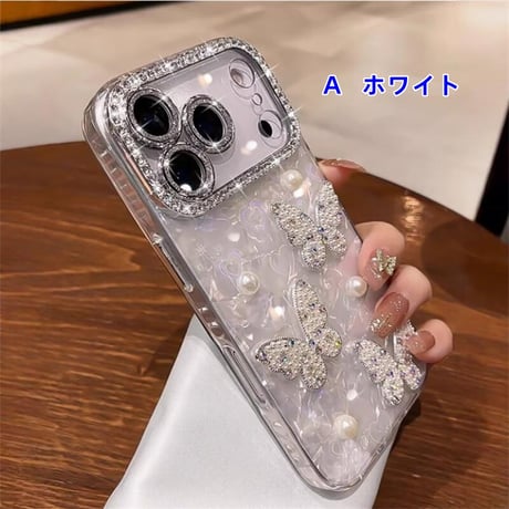 CUTECASE パール蝶 iPhone17Pro/17ケース シェル調 キラキラハート柄 iPhone17promax/17Air/16ケース レンズフイルム付き 大人可愛い CM5695