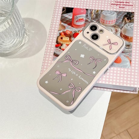 CUTECASE韓国風 鏡 iPhone15/15proケース リボン柄 アイフォン14/13pro/12ケース かわいい 女子力アップCM4426