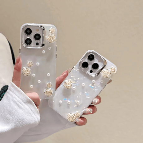 CUTECASE 花パール iPhone15/15proケース キラキラ シェル風 iphone14/13/12proカバー 綺麗 女子力アップ CM4039