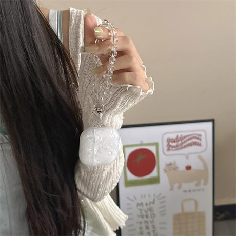 CUTECASE シェル柄 Airpods4ケース 蝶ストラップ AirpodsPro2ケース airpods3/2ケース 艶感 高級感 女子力高いCM5462