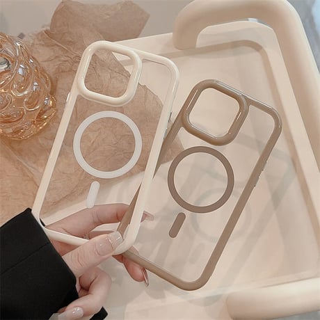 CUTECASE淡色MagSafe対応 iPhone15/15Proケース ホワイト ブラウン アイフォン14/13Pro/12カバー 頑丈 黄ばまない トレンド感 CM3734