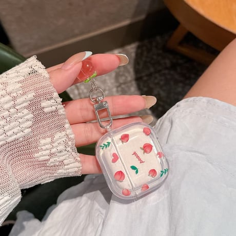 CUTECASE ピーチ/ハート柄 AirpodsPro3ケース クリア Airpods4/3カバー pro2/Pro1ケース 可愛い 甘めコーデCM6473