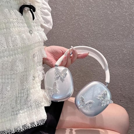 CUTECASE 蝶デコ AirPodsMax2/1クリアケース 軽量 エアーポッズ マックス専用カバー 使いやすい 大人可愛いCM5536