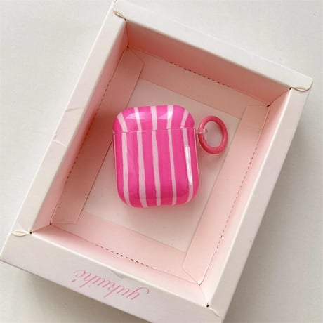 CUTECASEストライプ柄 Airpods 4ケース 艶感 AirpodsPro2ケース シンプル風 airpods3カバー リング付き シック オシャレ CM5478