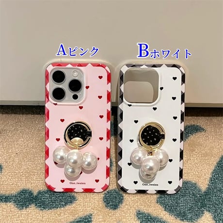 CUTECASEパールリング付 iPhone16Pro/16ケース ハート柄 iPhone15Pro/14Pro/13ケース 大人可愛い 上品 ガールズに人気 CM5424