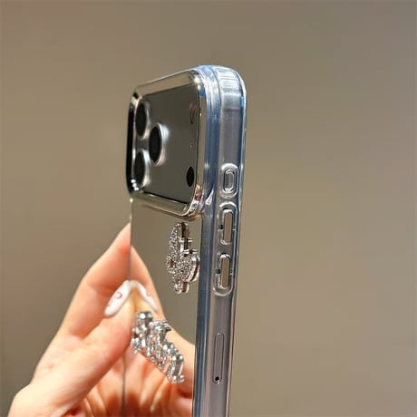 CUTECASE Queen ミラー iPhone17Pro/17ケース ジュエリー蝶デコ iPhone17ProMax/16Pro/15カバー オシャレ メイク直しに便利 CM5826