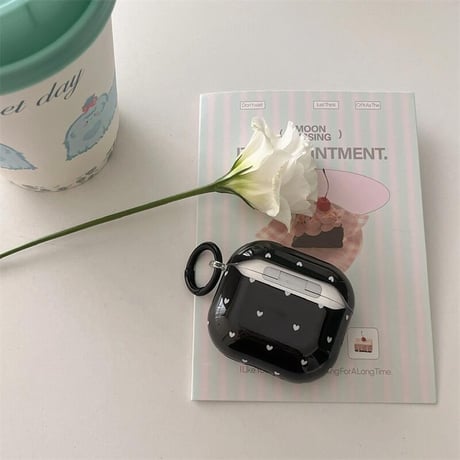 CUTECASEハート柄 Airpods 4ケース リボンキーホルダーとリング付 Airpods3/Pro2ケース airpodsproカバー 可愛い 女子力高いCM5093