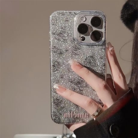 CUTECASEキラキラ薔薇柄 iPhone15/15proケース ラメ入りおしゃれ iPhoneSE/14/13Proカバー 女子力アップ かわいい シック CM4013