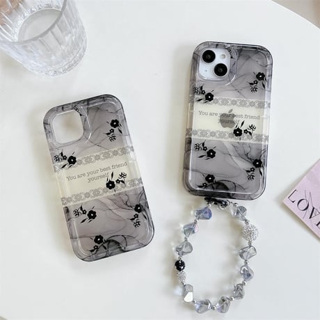 CUTECASE 暈し染め 薔薇柄 iPhone15/15proケース ラストラップ付 iPhone14/13pro/12proケース おしゃれ エレガント 女子に人気CM4043