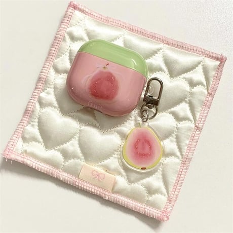 CUTECASEグアバ Airpods4ケース 果物 AirpodsPro2ケース airpods3/2カバー かわいい キーチェーン付 艶感 CM5318
