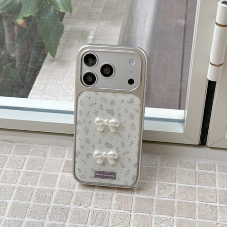 CUTECASE 淡色系 iPhone17Pro/17ケース リボンデコ 草花柄 iPhone17ProMax/16Pro/15カバー キュート ガーリーファッション 韓国っぽCM6083