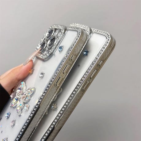 CUTECASEダイヤ蝶 iPhone16pro/16ケース ジュエリー iPhone14/13pro/12カバー 大人可愛い おしゃれさん愛用CM5264