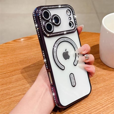 CUTECASE ジュエリー iPhone17Pro/17ケース Magsafe対応 iPhone17Air/17ProMaxケース レンズ保護フィルム付 キラキラライン 大人気 CM5637