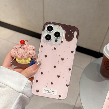 CUTECASE夏は涼しく韓国風 iPhone16pro/16ケース ハート柄 ケーキグリップ iphone15pro/14/13proカバー 可愛い 夏人気品CM5402