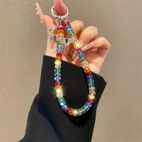 CUTECASE 虹色 スマホストラップ キーホルダー キラキラクリスタル 女子力アップ 大人可愛い 高級感おしゃれ iphone、Galaxyなど全種類対応 CM5581