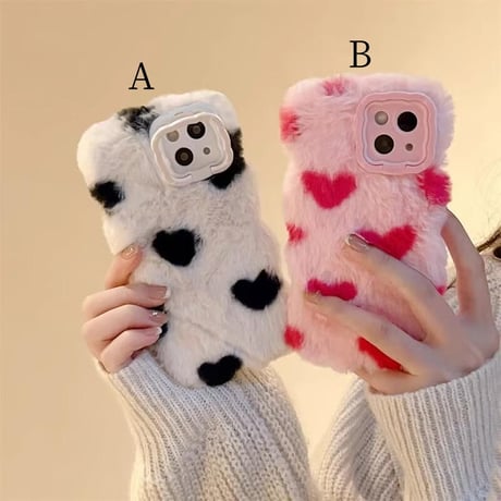 CUTECASEハート柄 ファー iPhone16/16Proケース スタンド付 iPhone15pro/14pro/13カバー ふもふも 柔らかい 秋冬に流行る CM4925