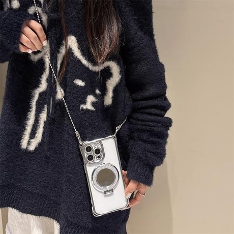 CUTECASE鏡リングスタンド付 iPhone16pro/16ケース ショルダーチェーン iPhone15/14pro/13promaxカバー 女子力高い 多機能便利 CM5163