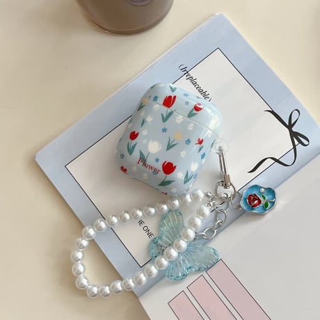 CUTECASE 花柄 Airpods Pro3ケース 蝶パールストラップ Airpods 4/3カバー AirpodsPro2/1 存在感ある 春コーデ CM6134