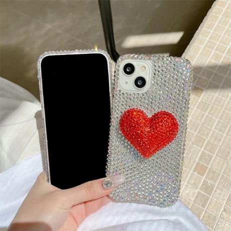 CUTECASEダイヤ iPhone16/16Proケース ビジューハートグリップ iPhone15Pro/14/13proカバー 華やか キラキラ 豪華 高品質CM4789