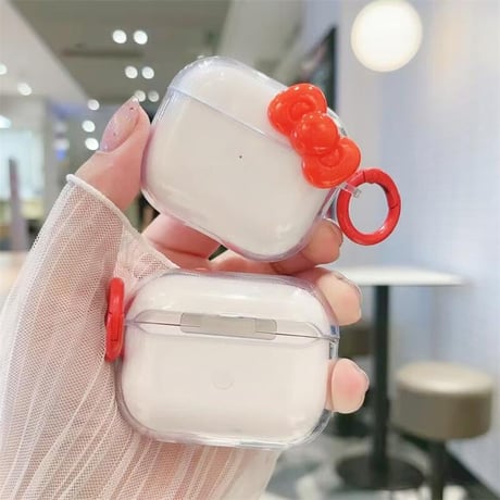 CUTECASE レッドリボン Airpods4ケース 透明 AirpodsPro2ケース airpods3/2クリアケース リング付き ギフトにおすすめCM5426