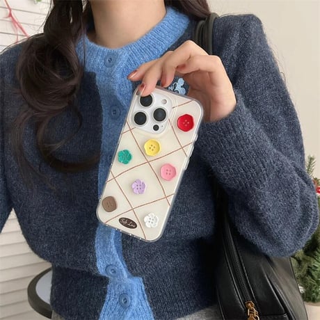 CUTECASEボタンデコ iPhone16/16proケース シック 菱形 iPhone15Pro/14/13proカバー 可愛い トレンド感 CM4987