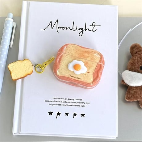 CUTECASE目玉焼きトースト Airpods4ケース キーホルダー エアポッズ3/Pro2ケース airpodspro2カバー 食べ物デザイン ギフトにおすすめCM5505