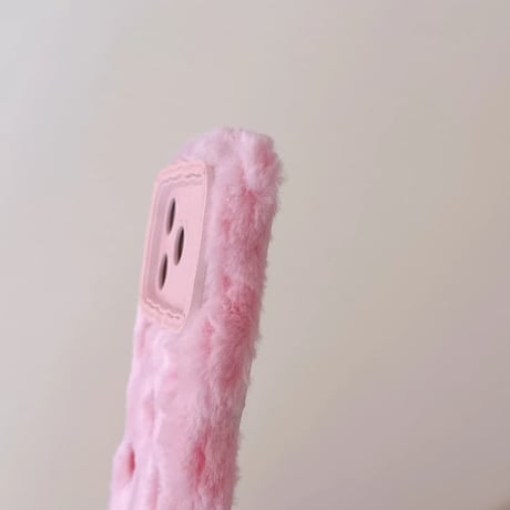 CUTECASE ファーiPhone17Promaxケース  刺繡ハート スタンド付 iPhone17pro/16/15Proカバー ハート毛玉ストラップ ふもふも 柔らかいCM5897
