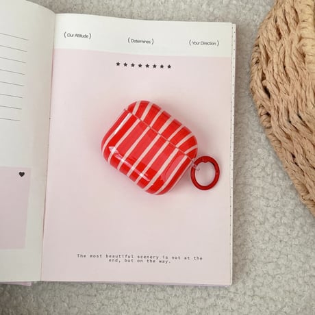 CUTECASE カラーブロックストライプ柄 AirpodsPro3ケース オシャレ Airpods4カバー キラキラカバー リング付き シック ギフトにおすすめCM6002