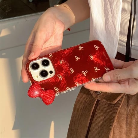 CUTECASEリボン iPhone16/16Proケース ダイヤリボン ラメ入り iPhone15Pro/14/13Proカバー キラキラ めっちゃ可愛い 高級感 CM4690