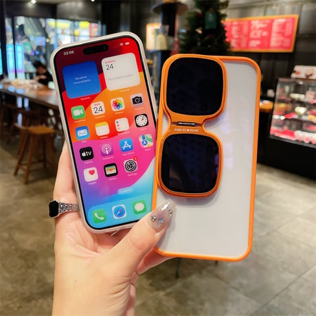 CUTECASEサングラス形ともかくスタンドiPhone15Pro電話ケース C5067
