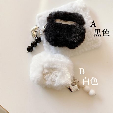 CUTECASEモフモフ Airpods 4ケース パールリボン Airpods3/2カバー Airpodspro2/pro ハートキーチェーン めっちゃ可愛いCM5003