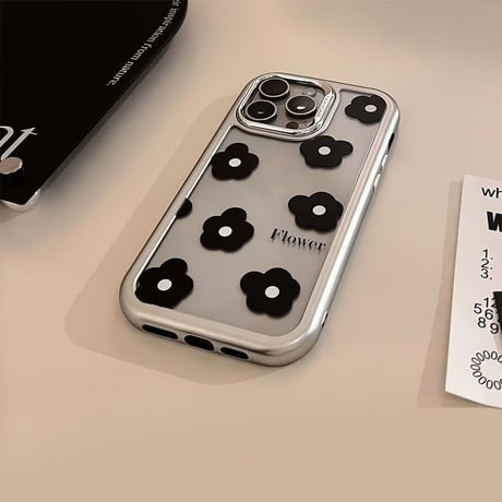 CUTECASE黒花 iPhone15/15proケース 高級感 アイフォン14promax/13proカバー 女子力高い かわいいCM4549