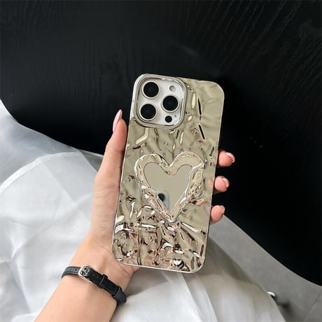 CUTECASE しわ模様 iPhone17/16proケース ハート型ミラー付グリップ付 iPhone15promax/14proケース ジュエリーストラップ 高機能CM5640