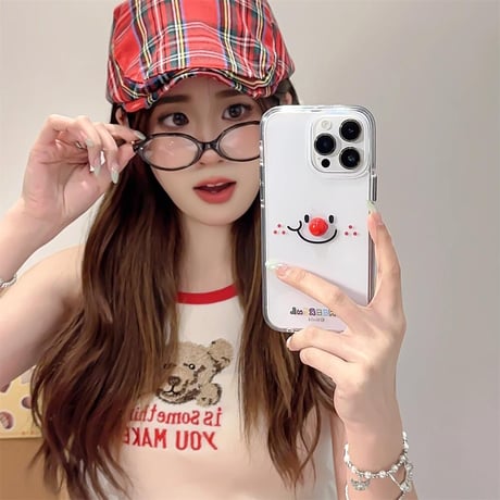CUTECASE笑顔 iPhone15/15proケース 黄ばまないクリア iPhone14/13pro/12ケース かわいいCM4559