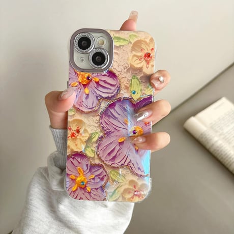 CUTECASE 花柄 アイフォン15/15proケース キラキラレンズフイルム付き iPhone14/13pro/12カバー 高級感たっぷり CM4083