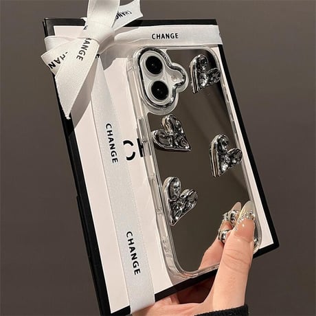 CUTECASEiPhone16/16Plusケース ミラー ハートデコ iPhone15/14pro/13Pro/12ケース おしゃれ 女子力アップ シックCM4659
